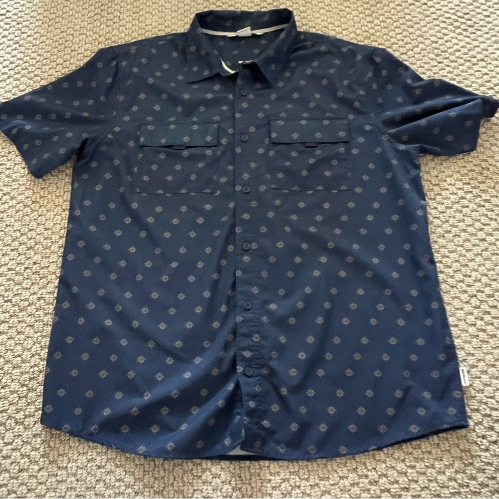 Men's Navy Short-Sleeve Button-Down Shirt with Micro Print